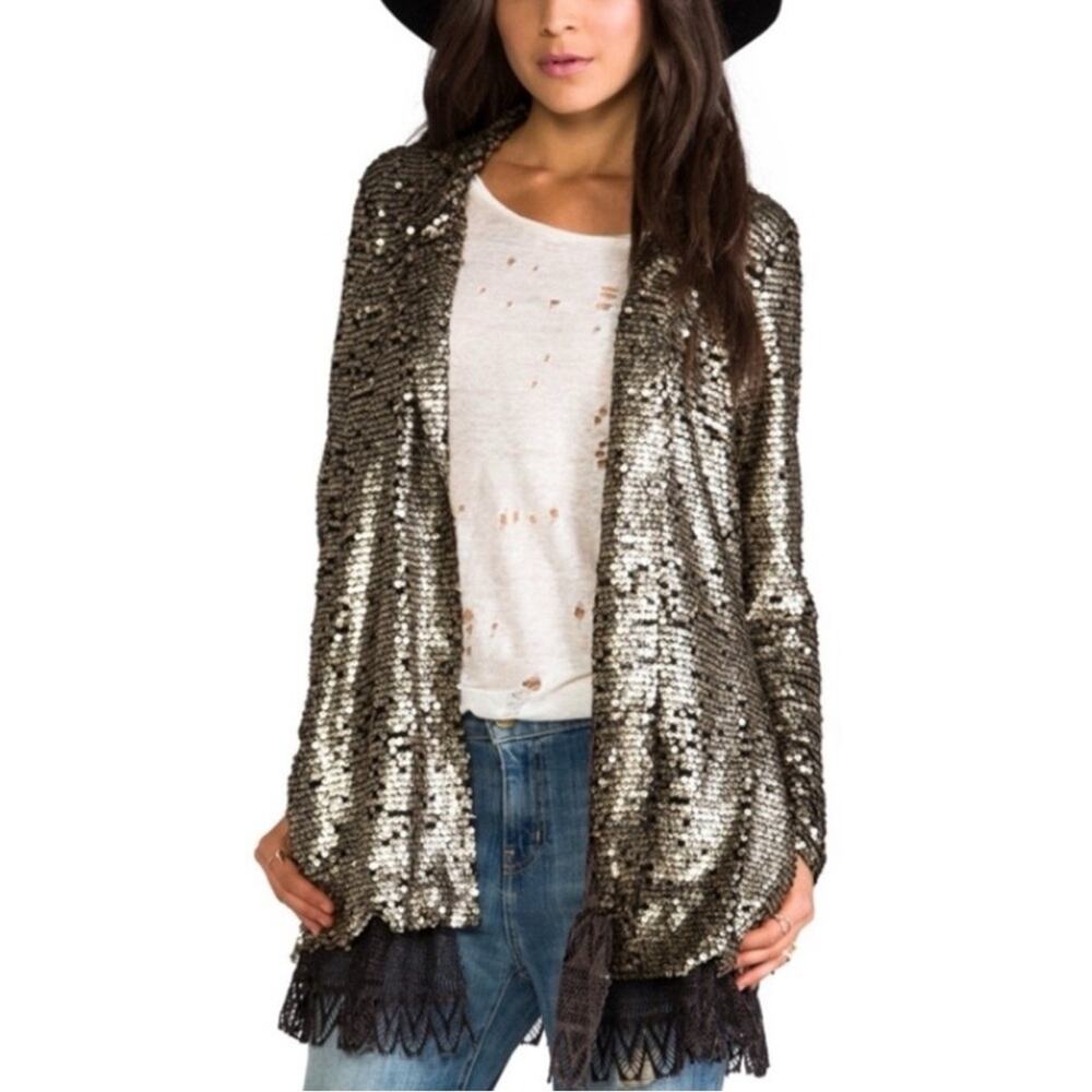 FREE PEOPLE Stardust Lace Tarnished Sequin Boho Blazer Jacket Women’s Size XS